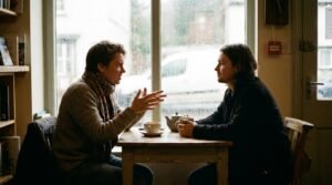 emotional boundaries in practice: one friend stays calm and attentive while the other talks through something stressful